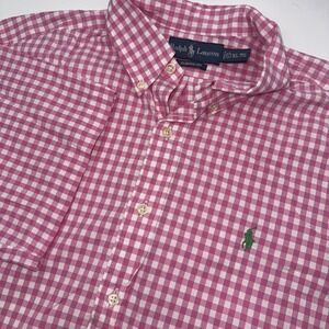 Ralph Lauren Pink Gingham‎ Classic Fit XL Short Sleeve Green Pony Easter Spring
